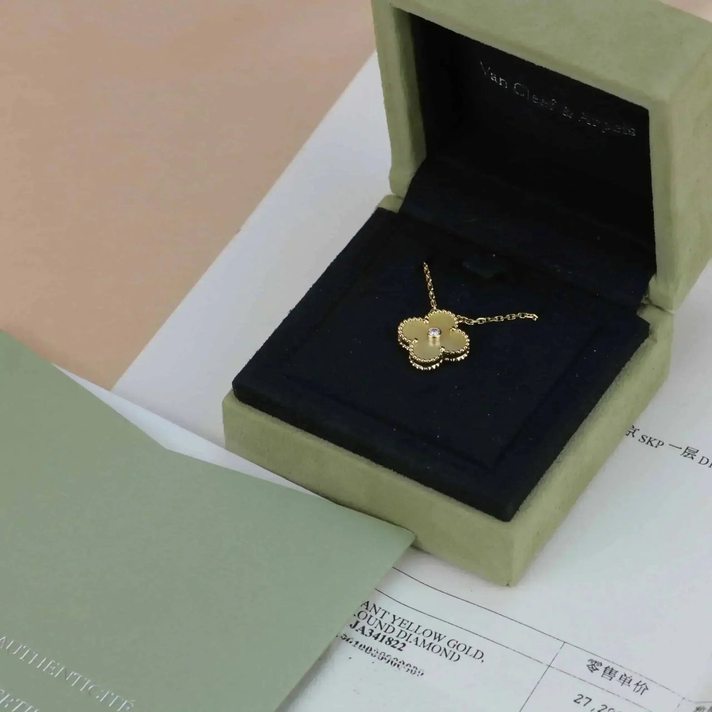 [Love Aura]CLOVER 15MM DIAMOND GOLD MOTHER OF PEARL NECKLACE