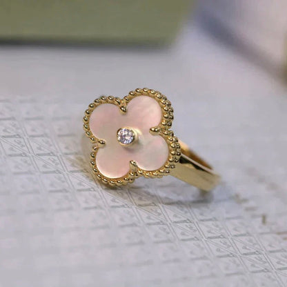 [Love Aura]CLOVER PINK MOP RING GOLD DIAMOND