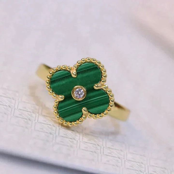 [Love Aura]CLOVER MALACHITE RING GOLD DIAMOND