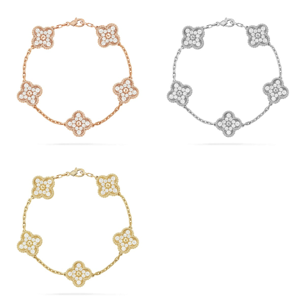 [Love Aura] CLOVER 5 MOTIF FULL DIAMOND BRACELET COLLECTION