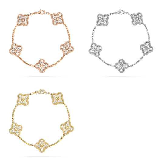 [Love Aura] CLOVER 5 MOTIF FULL DIAMOND BRACELET COLLECTION