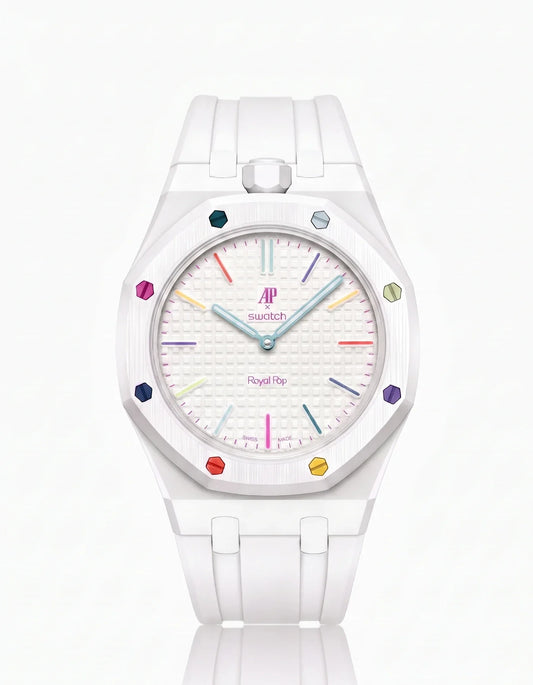 Silicone Strap & Bioceramic Case  Royal Pop Huit Blanc(Customize  Colors)
