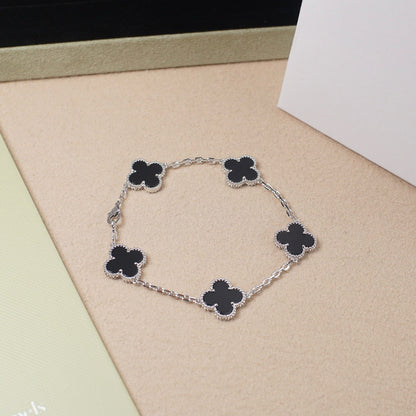 [Love Aura]CLOVER 5 MOTIF ONYXS  BRACELET SILVER