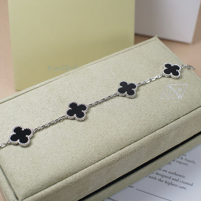 [Love Aura]CLOVER 5 MOTIF ONYXS  BRACELET SILVER