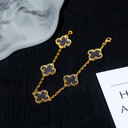 [Love Aura]CLOVER 5 MOTIF ROCK CRYSTAL PINK GOLD BRACELET