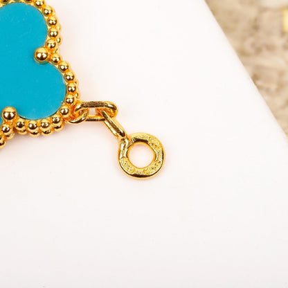 [Love Aura]CLOVER 5 MOTIF TURQUOISE DIAMOND GOLD BRACELET