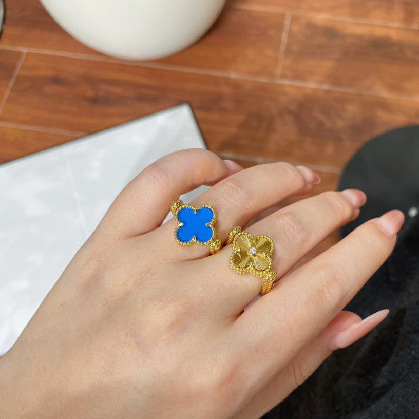 [Love Aura]CLOVER RIVERSIBLE BLUE AGATE RING