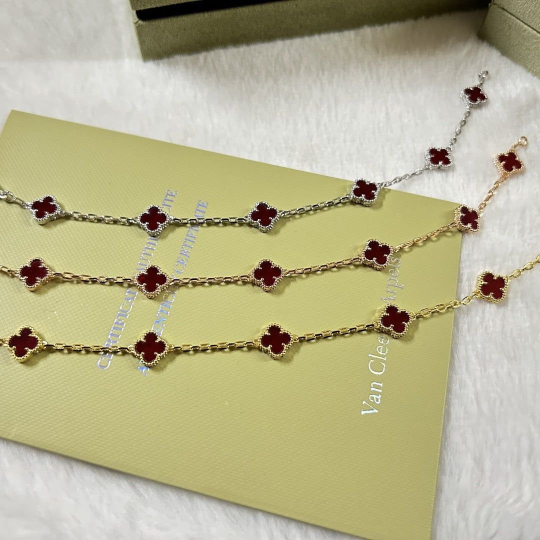 [Love Aura]CLOVER 6 MOTIF RED AGATE BRACELET