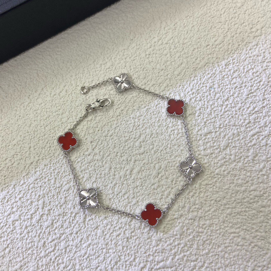 [Love Aura]CLOVER 6 MOTIF RED AGATE LASER BRACELET
