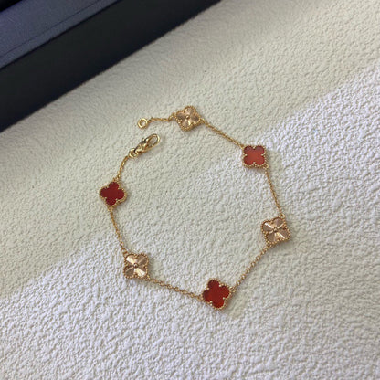 [Love Aura]CLOVER 6 MOTIF RED AGATE LASER BRACELET