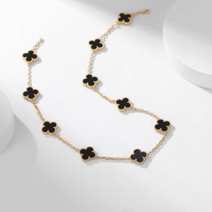 [Love Aura]CLOVER 10 MOTIFS ONYX NECKLACE