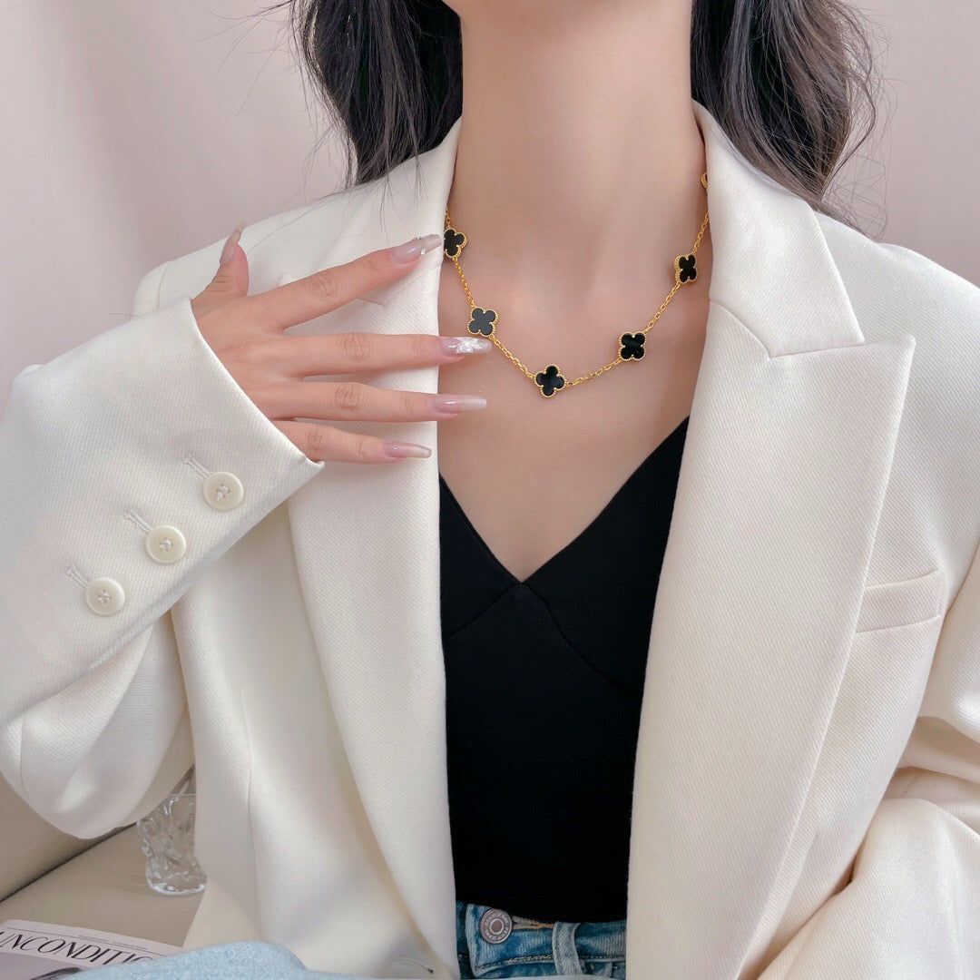 [Love Aura]CLOVER 10 MOTIFS ONYX NECKLACE