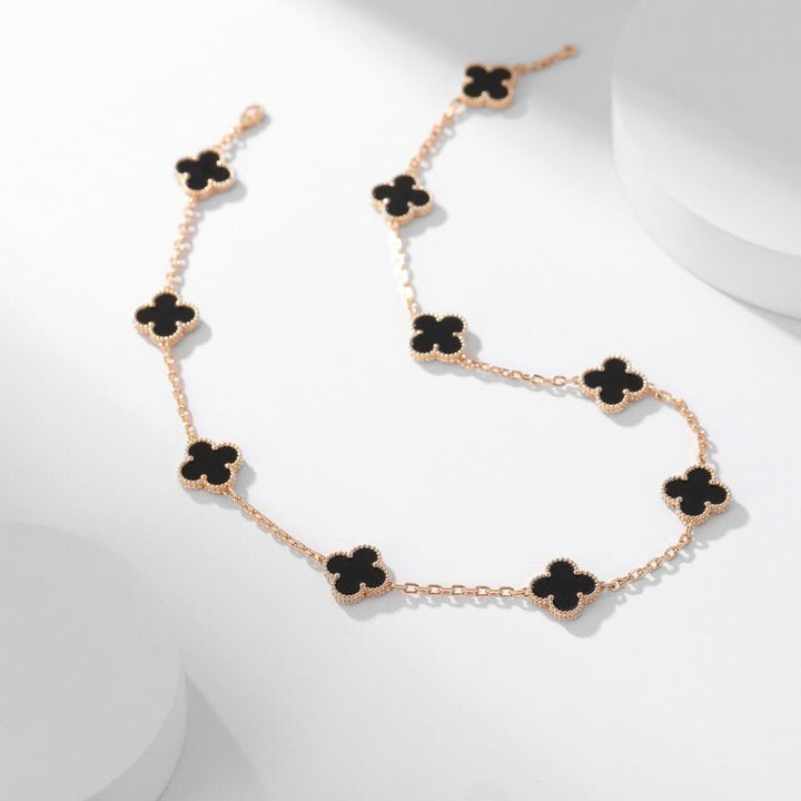 [Love Aura]CLOVER 10 MOTIFS ONYX NECKLACE