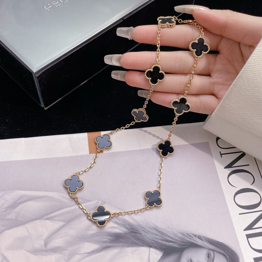 [Love Aura]CLOVER 10 MOTIFS ONYX NECKLACE