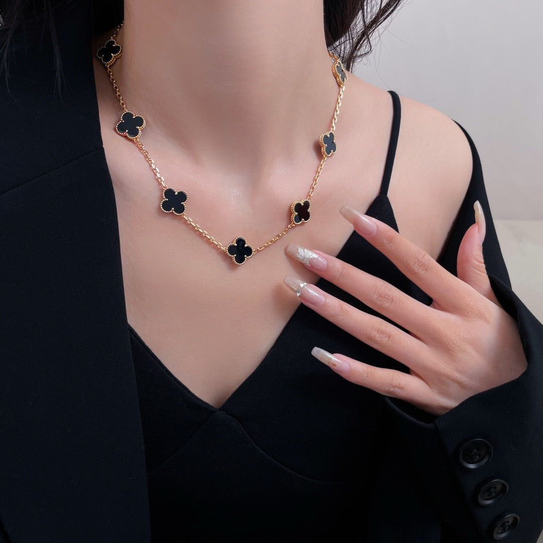 [Love Aura]CLOVER 10 MOTIFS ONYX NECKLACE