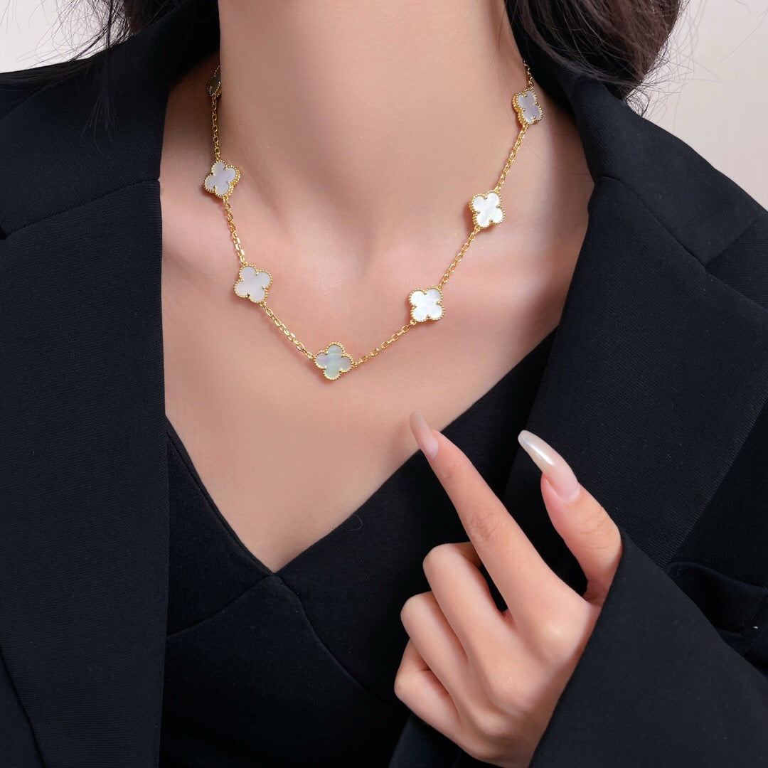 [Love Aura]CLOVER 10 MOTIFS WHITE MOTHER OF PEARL NECKLACE