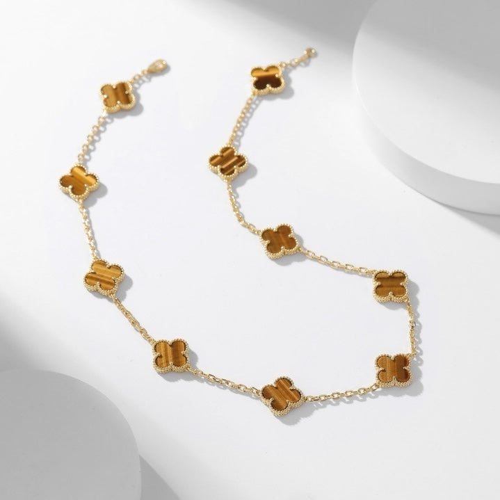 [Love Aura]CLOVER 10 MOTIFS TIGER EYE NECKLACE
