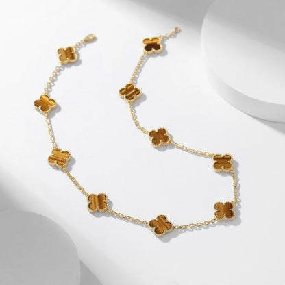 [Love Aura]CLOVER 10 MOTIFS TIGER EYE NECKLACE