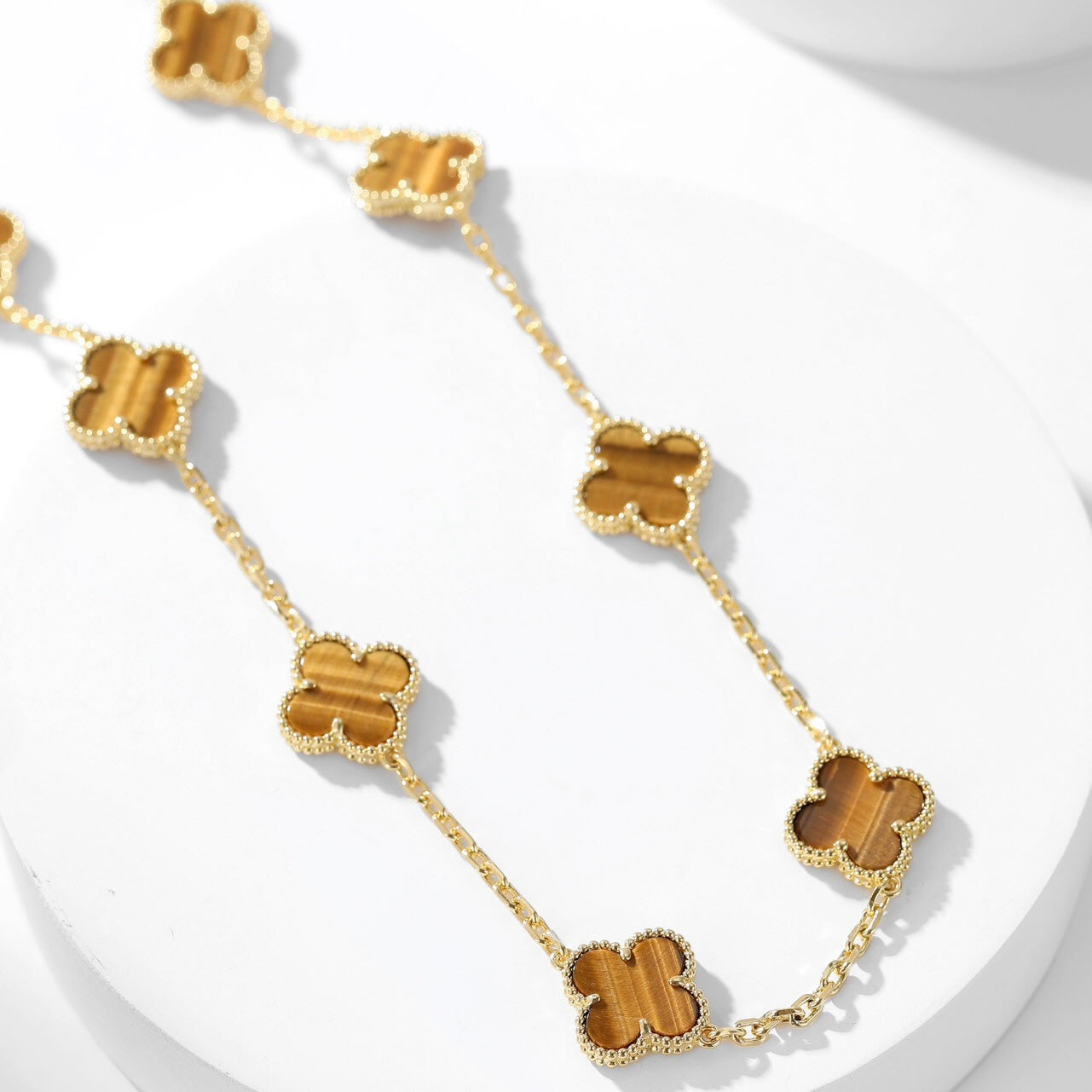 [Love Aura]CLOVER 10 MOTIFS TIGER EYE NECKLACE