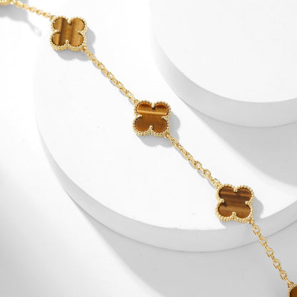 [Love Aura]CLOVER 10 MOTIFS TIGER EYE NECKLACE