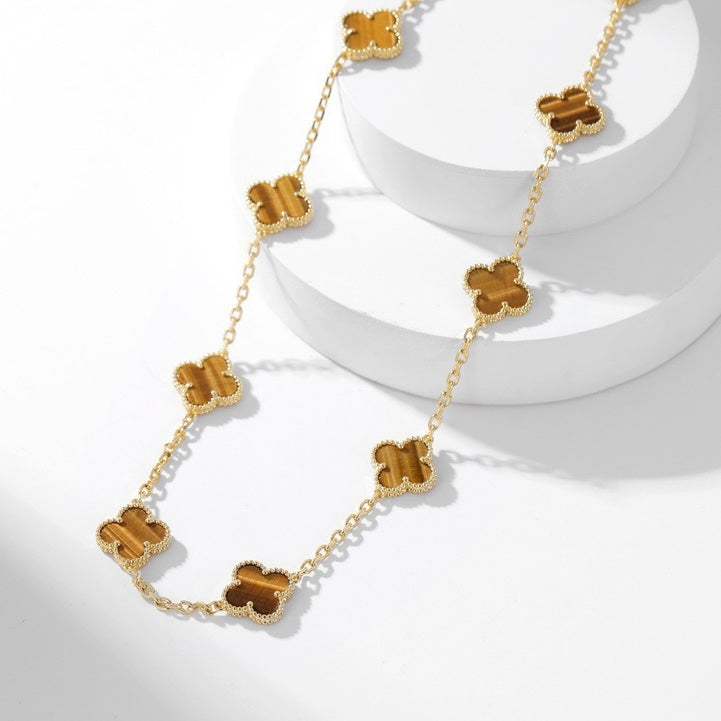 [Love Aura]CLOVER 10 MOTIFS TIGER EYE NECKLACE