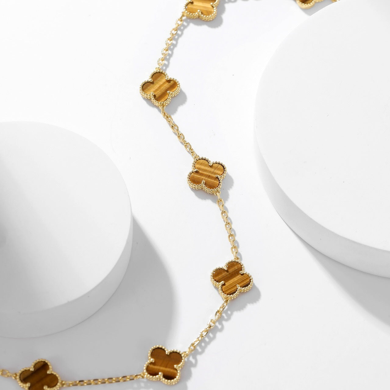 [Love Aura]CLOVER 10 MOTIFS TIGER EYE NECKLACE