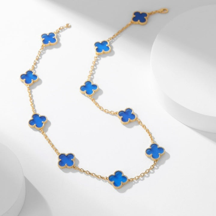 [Love Aura]CLOVER 10 MOTIFS BLUE AGATE NECKLACE