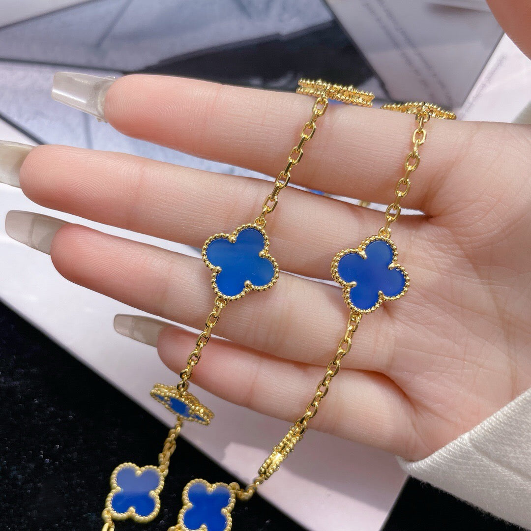 [Love Aura]CLOVER 10 MOTIFS BLUE AGATE NECKLACE