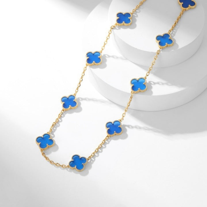 [Love Aura]CLOVER 10 MOTIFS BLUE AGATE NECKLACE