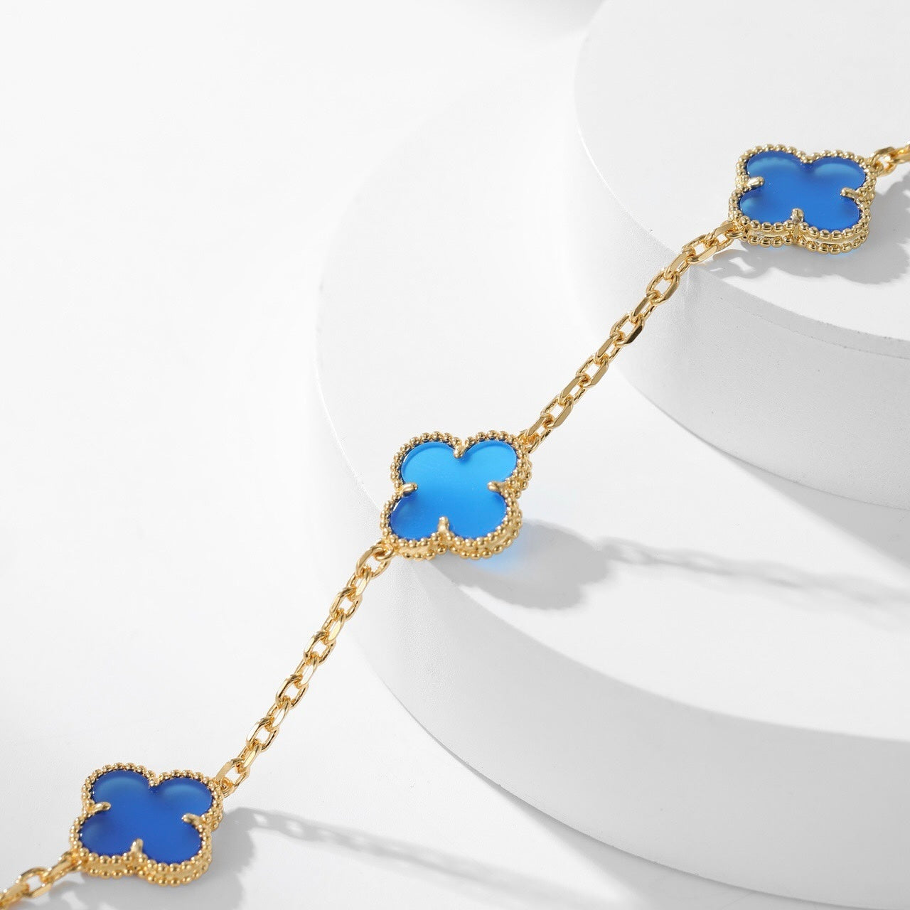 [Love Aura]CLOVER 10 MOTIFS BLUE AGATE NECKLACE