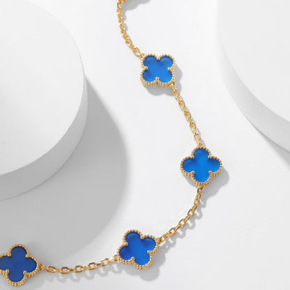 [Love Aura]CLOVER 10 MOTIFS BLUE AGATE NECKLACE