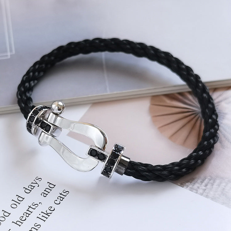 [Love Aura]FORCE LARGE HORSESHOE BLACK DIAMOND BRACELET SILVER