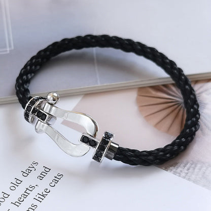 [Love Aura]FORCE LARGE HORSESHOE BLACK DIAMOND BRACELET SILVER