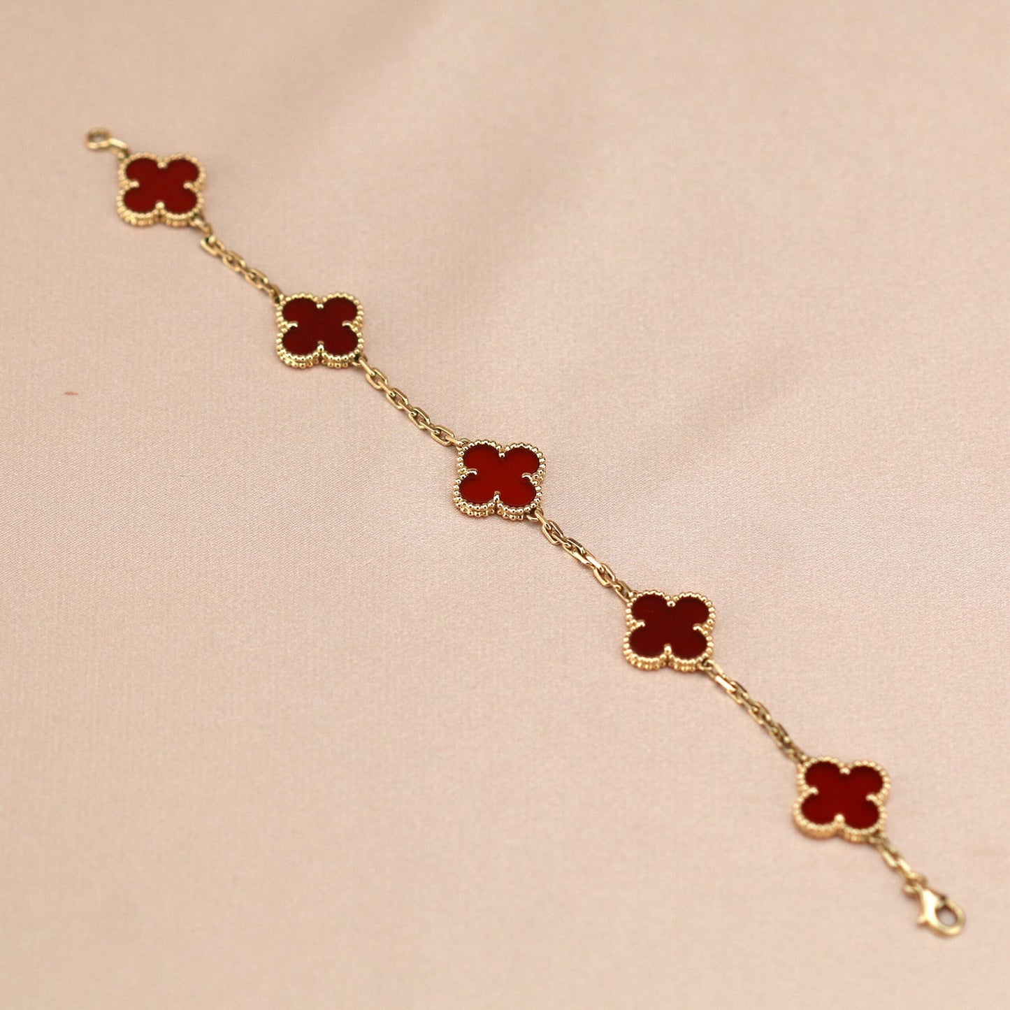 [Love Aura]CLOVER 5 MOTIFS RED AGATE  BRACELET