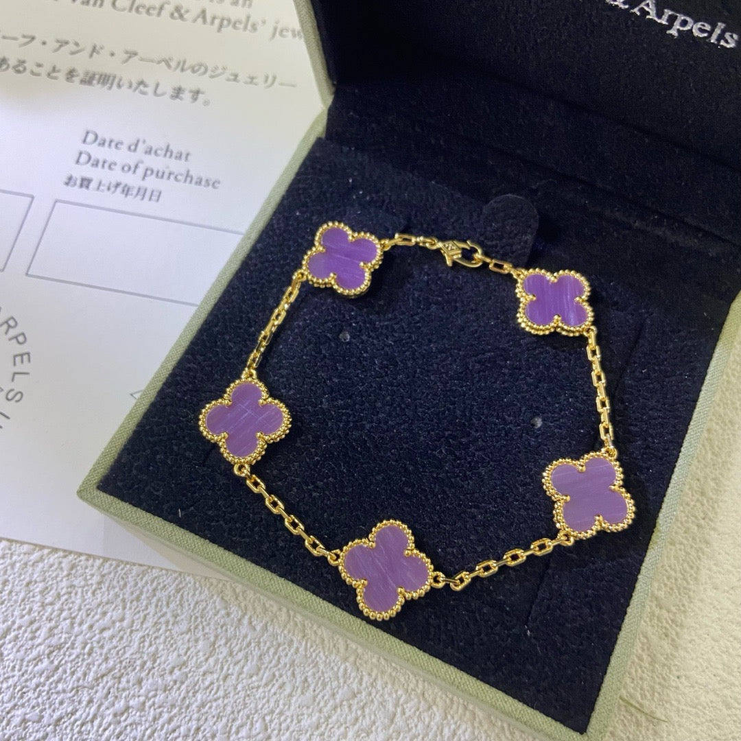 [Love Aura]CLOVER  5 MOTIFS  PURPLE VIOLET BRACELET