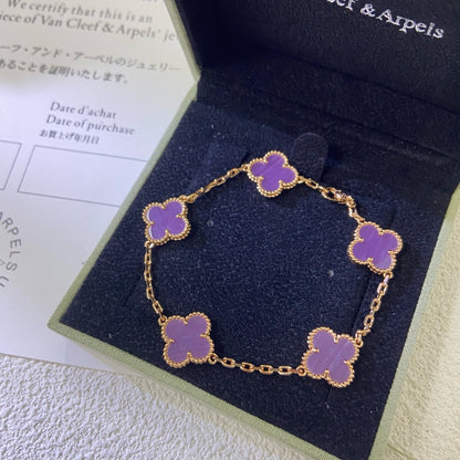 [Love Aura]CLOVER  5 MOTIFS  PURPLE VIOLET BRACELET