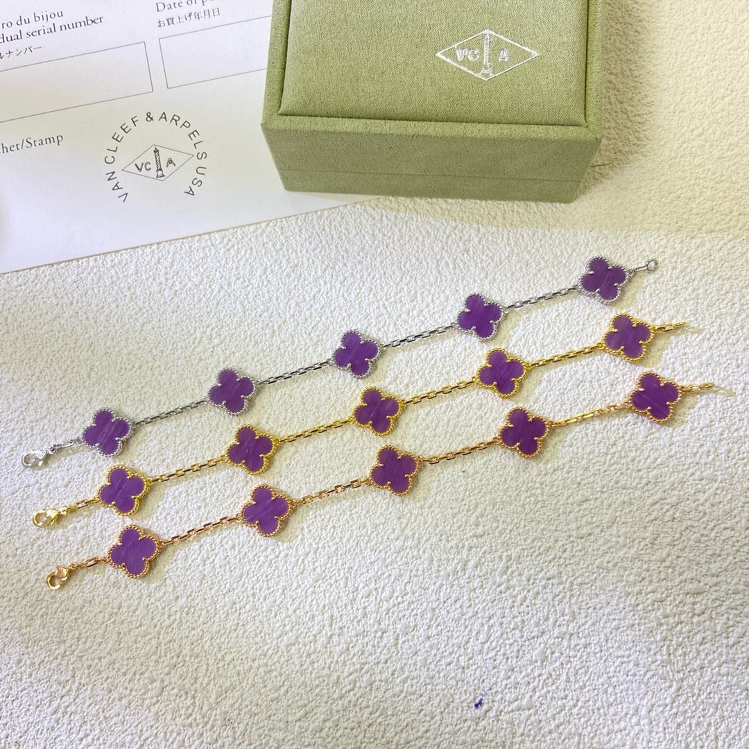 [Love Aura]CLOVER  5 MOTIFS  PURPLE VIOLET BRACELET
