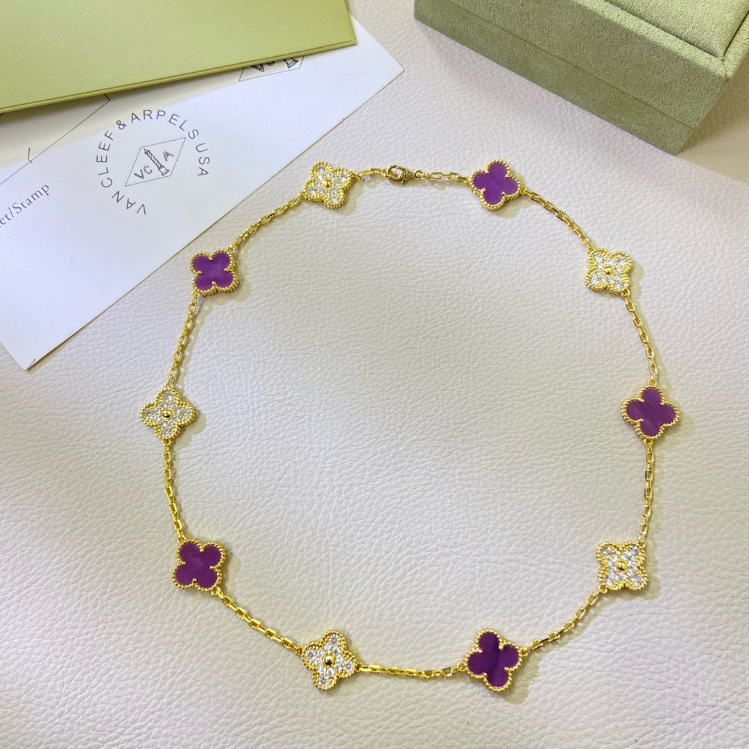 [Love Aura]CLOVER 10 MOTIFS  PURPLE VIOLET DIAMOND NECKLACE