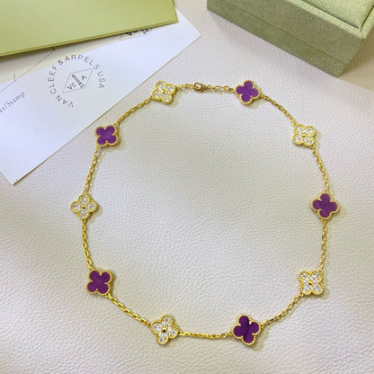 [Love Aura]CLOVER 10 MOTIFS  PURPLE VIOLET DIAMOND NECKLACE