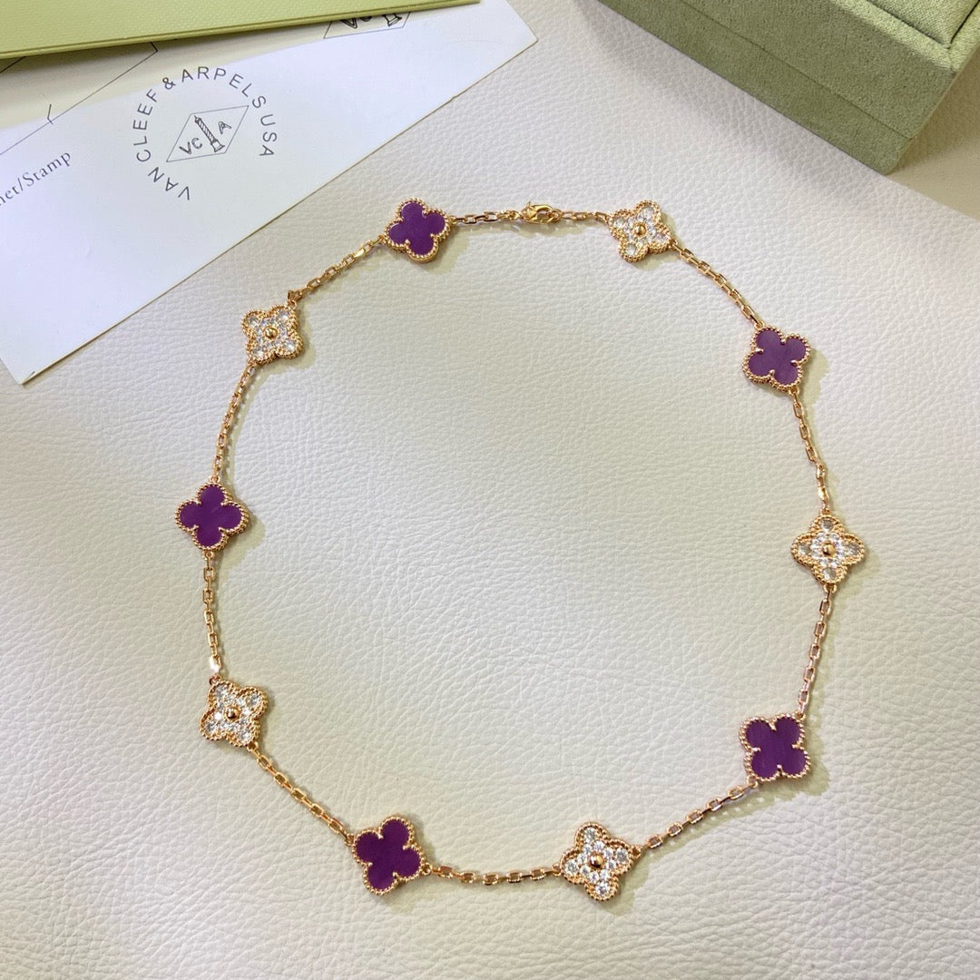 [Love Aura]CLOVER 10 MOTIFS  PURPLE VIOLET DIAMOND NECKLACE