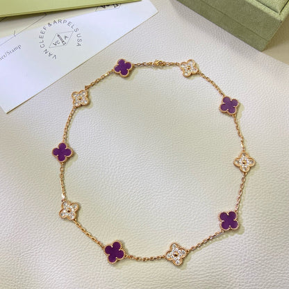 [Love Aura]CLOVER 10 MOTIFS  PURPLE VIOLET DIAMOND NECKLACE