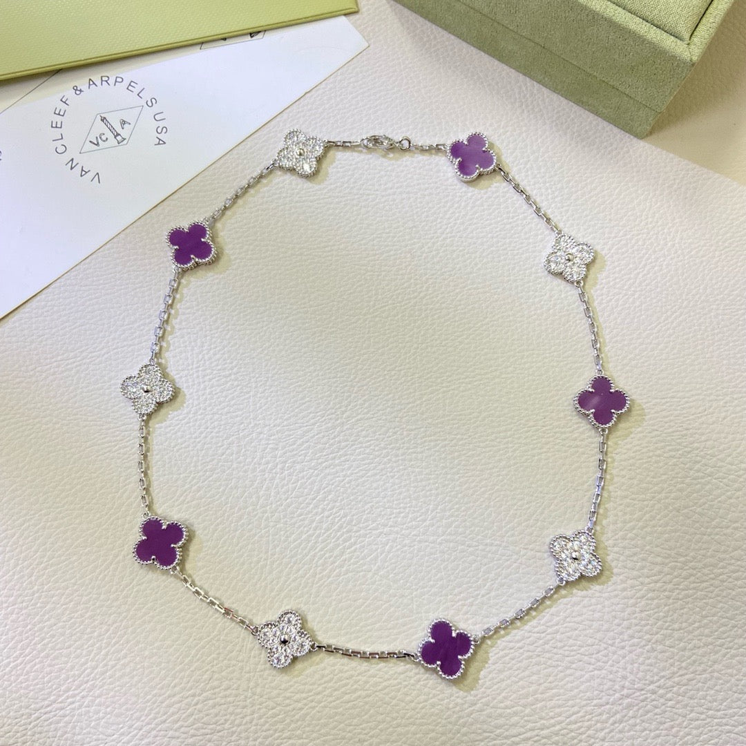 [Love Aura]CLOVER 10 MOTIFS  PURPLE VIOLET DIAMOND NECKLACE