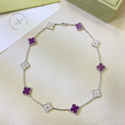 [Love Aura]CLOVER 10 MOTIFS  PURPLE VIOLET DIAMOND NECKLACE