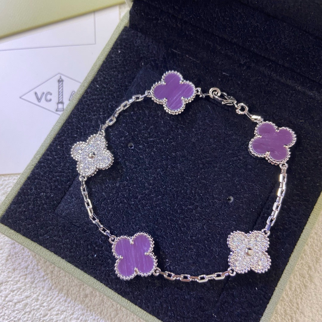 [Love Aura]CLOVER  5 MOTIFS  PURPLE VIOLET DIAMOND BRACELET