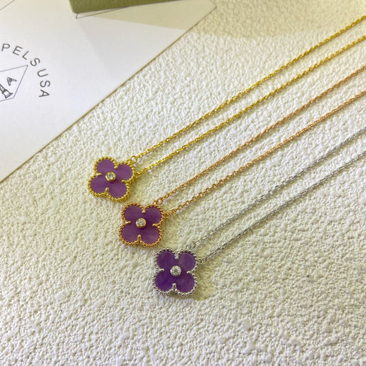 [Love Aura]CLOVER 15MM DIAMOND  PURPLE VIOLET NECKLACE