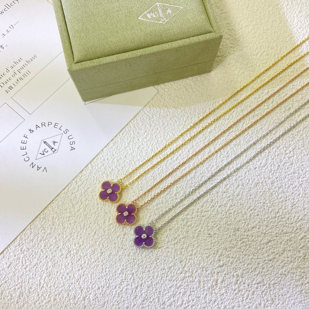 [Love Aura]CLOVER 15MM DIAMOND  PURPLE VIOLET NECKLACE