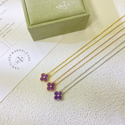 [Love Aura]CLOVER 15MM DIAMOND  PURPLE VIOLET NECKLACE