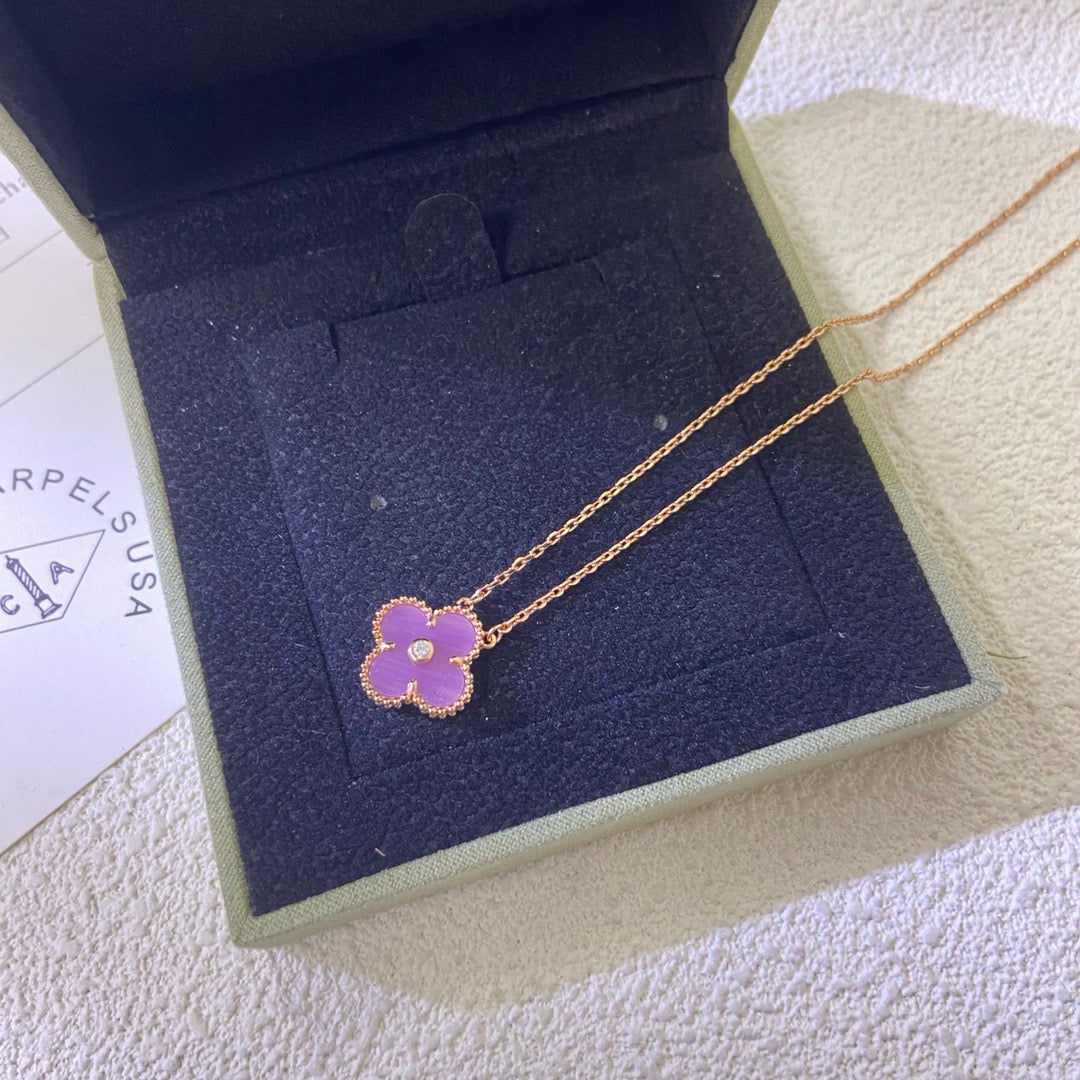 [Love Aura]CLOVER 15MM DIAMOND  PURPLE VIOLET NECKLACE