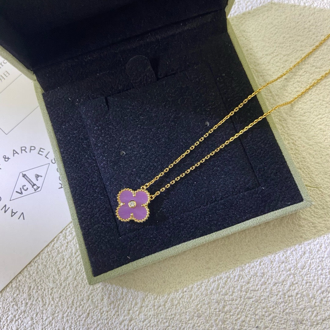 [Love Aura]CLOVER 15MM DIAMOND  PURPLE VIOLET NECKLACE
