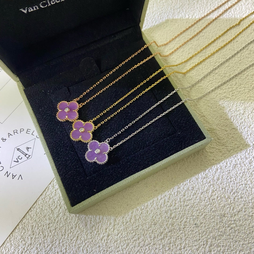 [Love Aura]CLOVER 15MM DIAMOND  PURPLE VIOLET NECKLACE